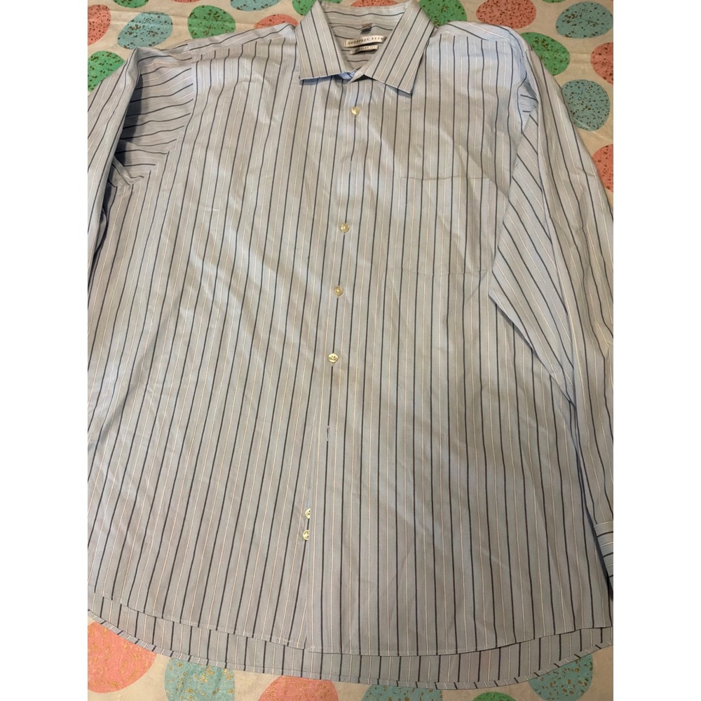 Geoffrey Beene Mens Regular Fit Striped Dress Shirt Light Blue 17.5 34/35